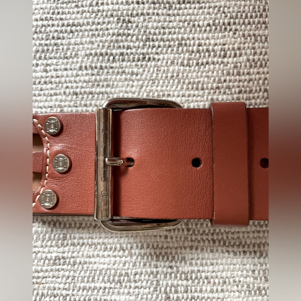 Celine Brown leather belt with silver metal detail
